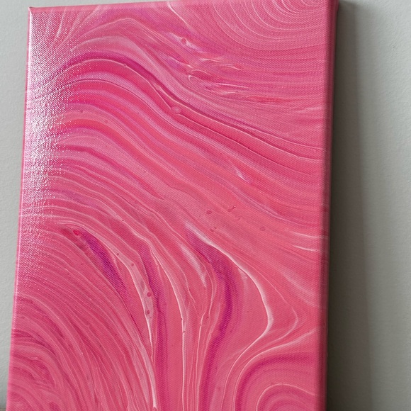 9x12 Painting Abstract Acrylic Fluid Pour Art on gallery wrapped Canvas pink - Picture 11 of 15